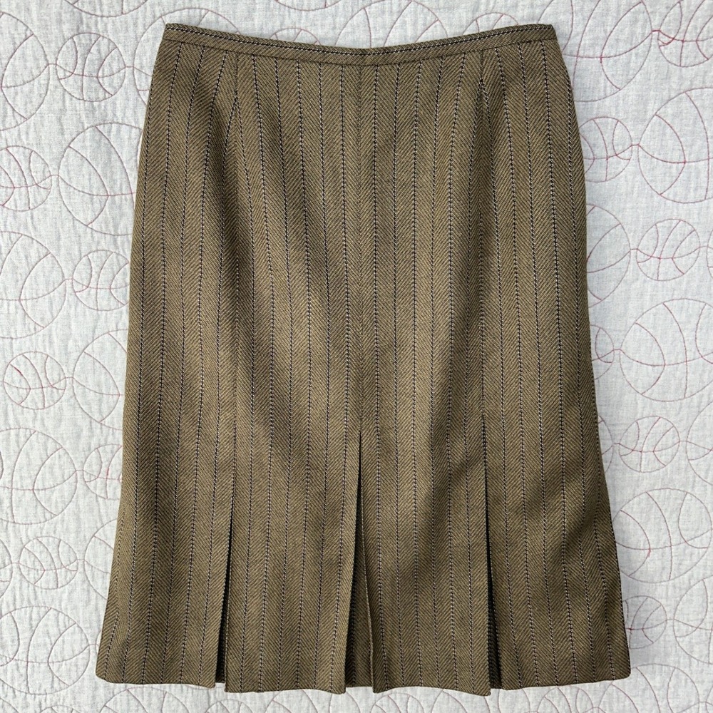 Harve Benard Skirt Brown Wool Herringbone Pinstripe / Womens 8